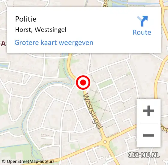 Locatie op kaart van de 112 melding: Politie Horst, Westsingel op 8 juni 2023 09:03