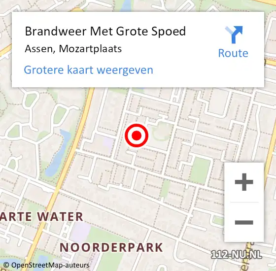 Locatie op kaart van de 112 melding: Brandweer Met Grote Spoed Naar Assen, Mozartplaats op 8 juni 2023 09:33