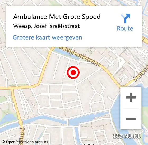 Locatie op kaart van de 112 melding: Ambulance Met Grote Spoed Naar Weesp, Jozef Israëlsstraat op 8 juni 2023 10:10