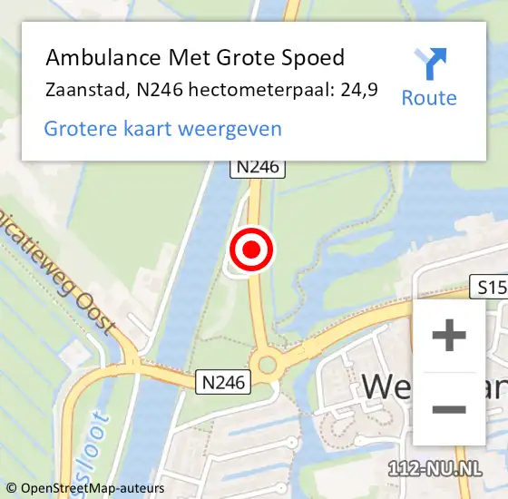 Locatie op kaart van de 112 melding: Ambulance Met Grote Spoed Naar Zaanstad, N246 hectometerpaal: 24,9 op 8 juni 2023 10:40