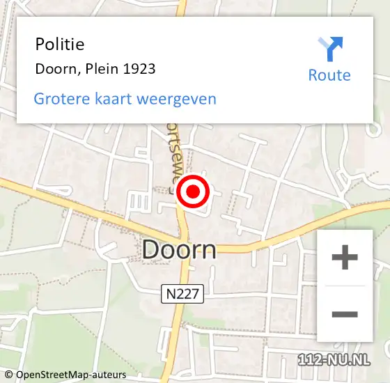 Locatie op kaart van de 112 melding: Politie Doorn, Plein 1923 op 8 juni 2023 10:45