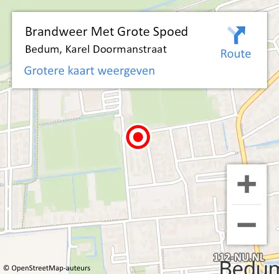 Locatie op kaart van de 112 melding: Brandweer Met Grote Spoed Naar Bedum, Karel Doormanstraat op 8 juni 2023 11:12