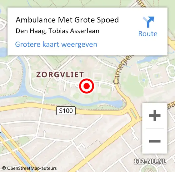 Locatie op kaart van de 112 melding: Ambulance Met Grote Spoed Naar Den Haag, Tobias Asserlaan op 8 juni 2023 11:14
