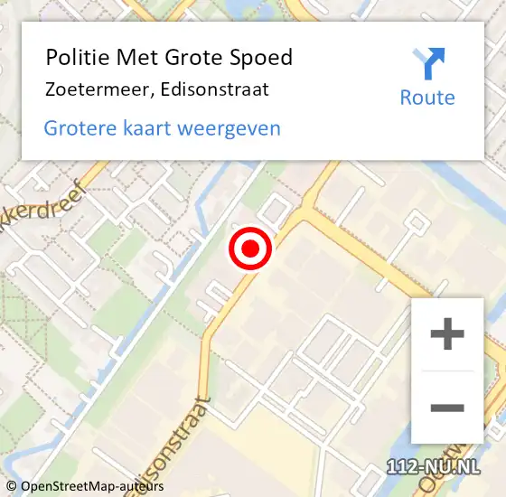 Locatie op kaart van de 112 melding: Politie Met Grote Spoed Naar Zoetermeer, Edisonstraat op 8 juni 2023 11:22