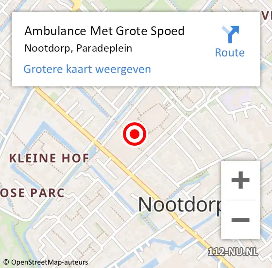 Locatie op kaart van de 112 melding: Ambulance Met Grote Spoed Naar Nootdorp, Paradeplein op 8 juni 2023 11:39