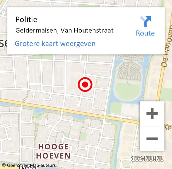 Locatie op kaart van de 112 melding: Politie Geldermalsen, Van Houtenstraat op 8 juni 2023 11:53