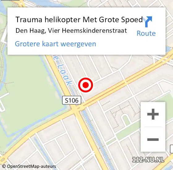 Locatie op kaart van de 112 melding: Trauma helikopter Met Grote Spoed Naar Den Haag, Vier Heemskinderenstraat op 8 juni 2023 12:05