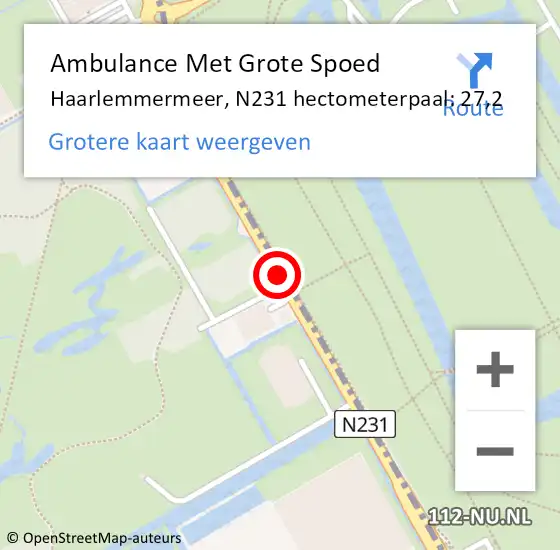 Locatie op kaart van de 112 melding: Ambulance Met Grote Spoed Naar Haarlemmermeer, N231 hectometerpaal: 27,2 op 8 juni 2023 12:07