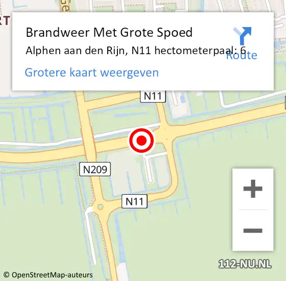 Locatie op kaart van de 112 melding: Brandweer Met Grote Spoed Naar Alphen aan den Rijn, N11 hectometerpaal: 6 op 8 juni 2023 12:40