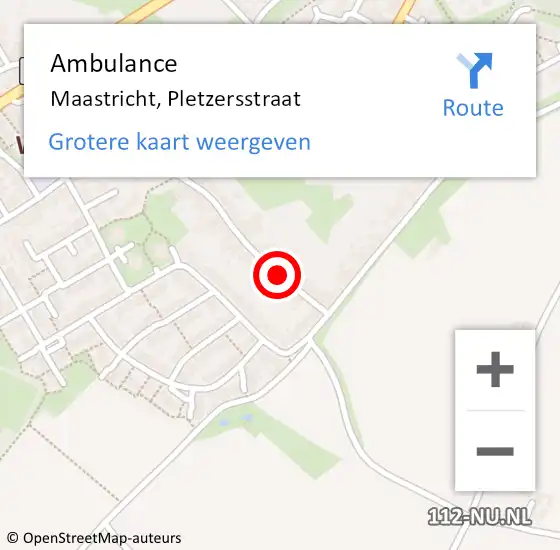 Locatie op kaart van de 112 melding: Ambulance Maastricht, Pletzersstraat op 28 augustus 2014 08:58