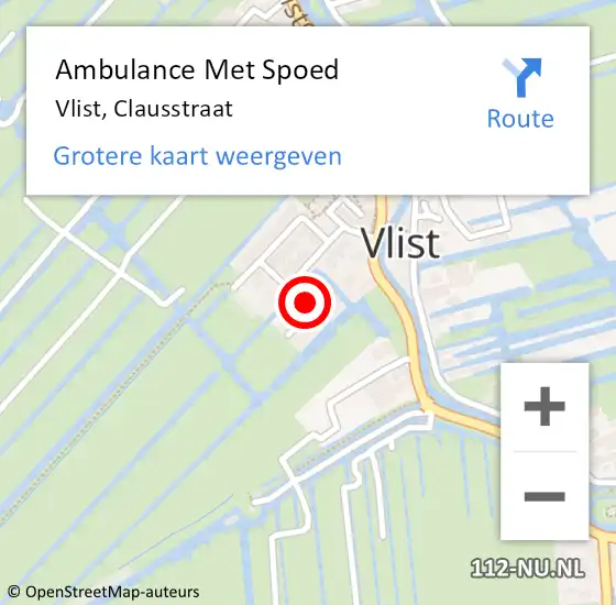 Locatie op kaart van de 112 melding: Ambulance Met Spoed Naar Vlist, Clausstraat op 8 juni 2023 13:26