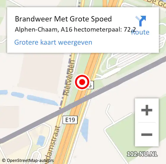 Locatie op kaart van de 112 melding: Brandweer Met Grote Spoed Naar Alphen-Chaam, A16 hectometerpaal: 72,2 op 8 juni 2023 13:27