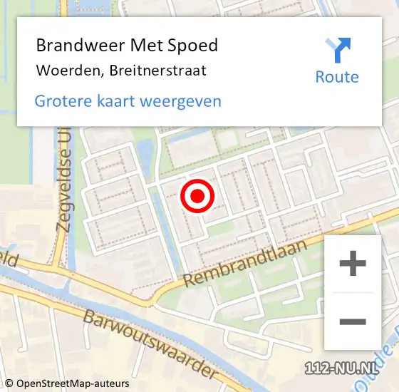 Locatie op kaart van de 112 melding: Brandweer Met Spoed Naar Woerden, Breitnerstraat op 8 juni 2023 13:42