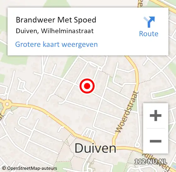 Locatie op kaart van de 112 melding: Brandweer Met Spoed Naar Duiven, Wilhelminastraat op 8 juni 2023 13:44