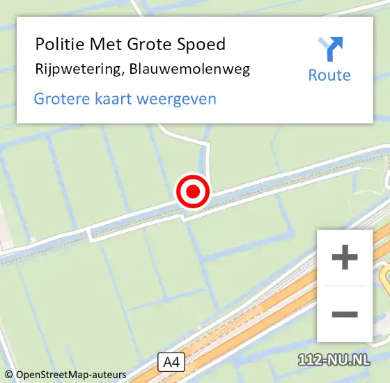 Locatie op kaart van de 112 melding: Politie Met Grote Spoed Naar Rijpwetering, Blauwemolenweg op 8 juni 2023 13:59