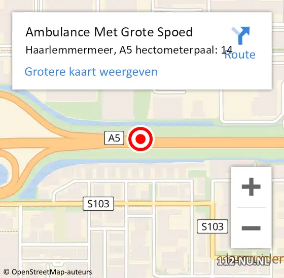 Locatie op kaart van de 112 melding: Ambulance Met Grote Spoed Naar Haarlemmermeer, A5 hectometerpaal: 14 op 8 juni 2023 14:00