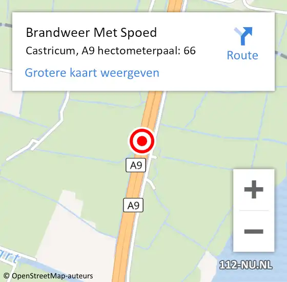 Locatie op kaart van de 112 melding: Brandweer Met Spoed Naar Castricum, A9 hectometerpaal: 66 op 8 juni 2023 14:00