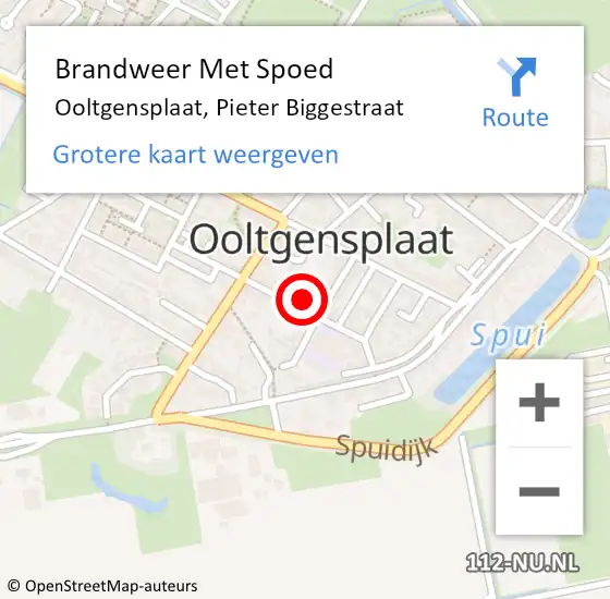 Locatie op kaart van de 112 melding: Brandweer Met Spoed Naar Ooltgensplaat, Pieter Biggestraat op 8 juni 2023 14:02