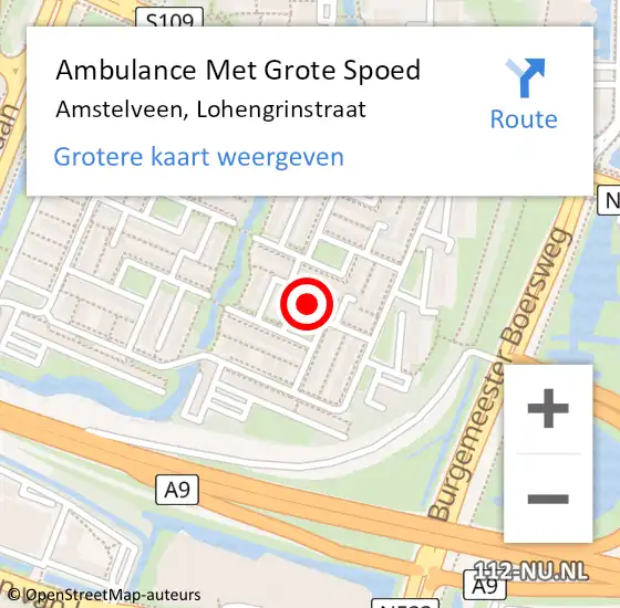 Locatie op kaart van de 112 melding: Ambulance Met Grote Spoed Naar Amstelveen, Lohengrinstraat op 8 juni 2023 14:07
