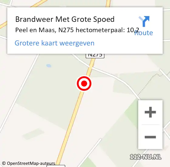 Locatie op kaart van de 112 melding: Brandweer Met Grote Spoed Naar Peel en Maas, N275 hectometerpaal: 10,2 op 8 juni 2023 14:10