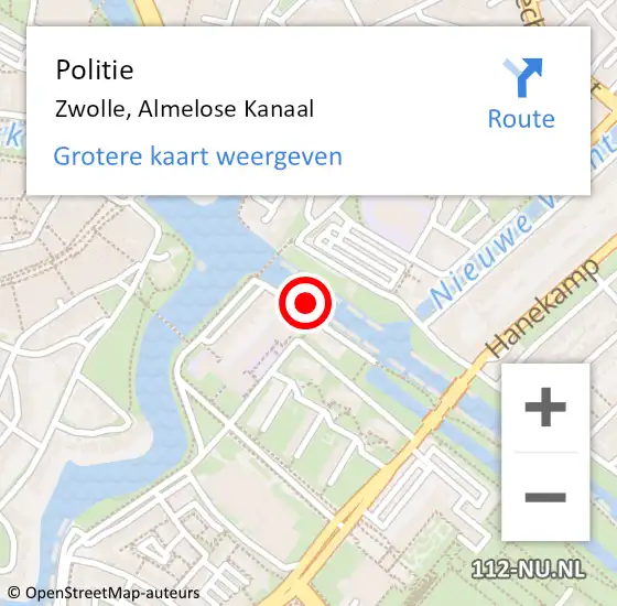 Locatie op kaart van de 112 melding: Politie Zwolle, Almelose Kanaal op 8 juni 2023 14:13