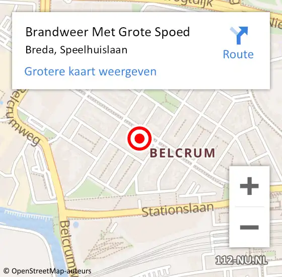 Locatie op kaart van de 112 melding: Brandweer Met Grote Spoed Naar Breda, Speelhuislaan op 8 juni 2023 14:19