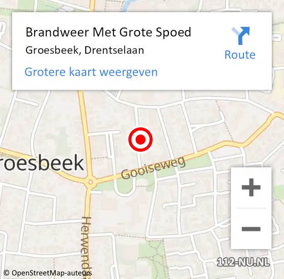 Locatie op kaart van de 112 melding: Brandweer Met Grote Spoed Naar Groesbeek, Drentselaan op 8 juni 2023 14:27