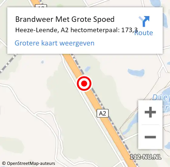 Locatie op kaart van de 112 melding: Brandweer Met Grote Spoed Naar Heeze-Leende, A2 hectometerpaal: 173,3 op 8 juni 2023 14:28