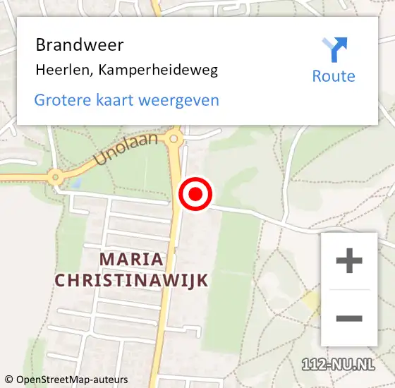 Locatie op kaart van de 112 melding: Brandweer Heerlen, Kamperheideweg op 8 juni 2023 14:32