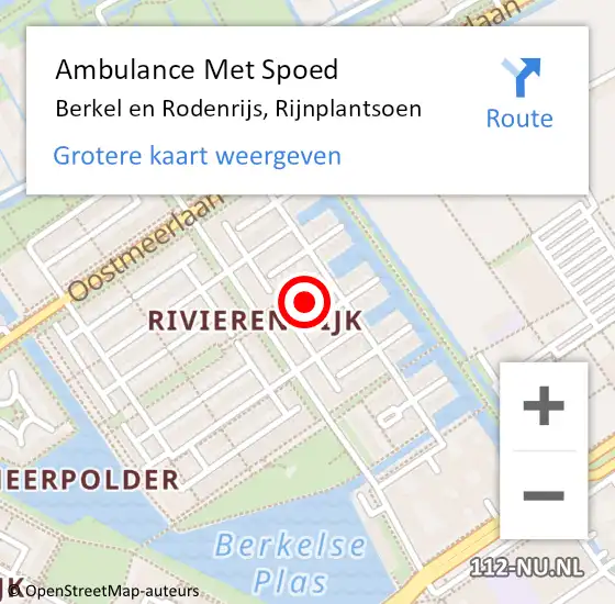 Locatie op kaart van de 112 melding: Ambulance Met Spoed Naar Berkel en Rodenrijs, Rijnplantsoen op 8 juni 2023 14:36