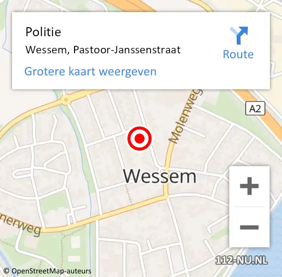 Locatie op kaart van de 112 melding: Politie Wessem, Pastoor-Janssenstraat op 8 juni 2023 14:49