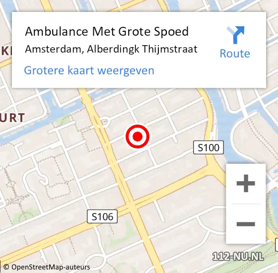 Locatie op kaart van de 112 melding: Ambulance Met Grote Spoed Naar Amsterdam, Alberdingk Thijmstraat op 8 juni 2023 14:51