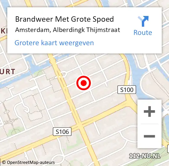 Locatie op kaart van de 112 melding: Brandweer Met Grote Spoed Naar Amsterdam, Alberdingk Thijmstraat op 8 juni 2023 14:51