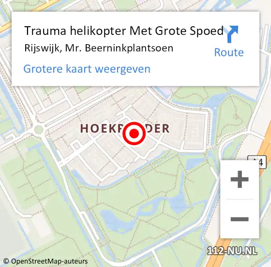 Locatie op kaart van de 112 melding: Trauma helikopter Met Grote Spoed Naar Rijswijk, Mr. Beerninkplantsoen op 8 juni 2023 15:00