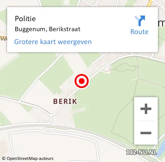 Locatie op kaart van de 112 melding: Politie Buggenum, Berikstraat op 8 juni 2023 15:00