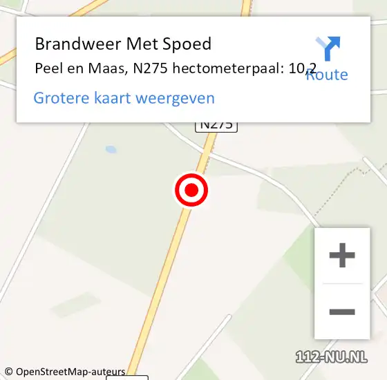 Locatie op kaart van de 112 melding: Brandweer Met Spoed Naar Peel en Maas, N275 hectometerpaal: 10,2 op 8 juni 2023 15:01