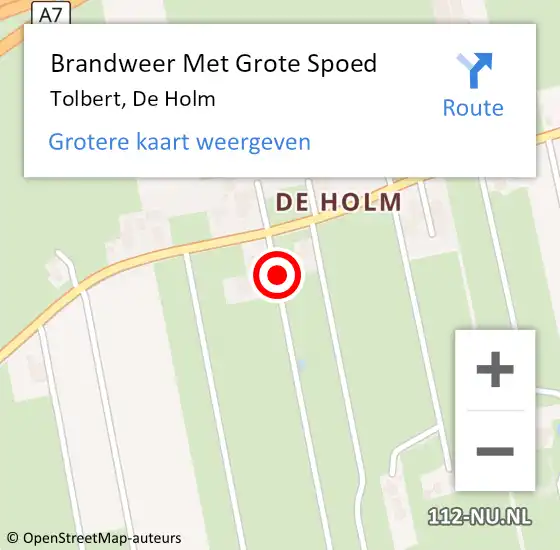 Locatie op kaart van de 112 melding: Brandweer Met Grote Spoed Naar Tolbert, De Holm op 8 juni 2023 15:13