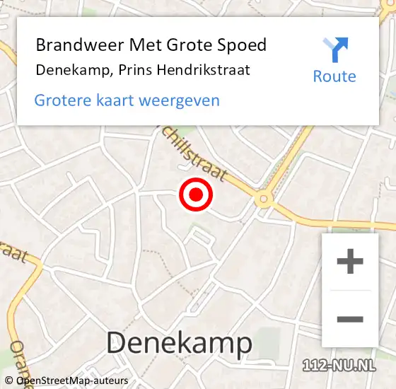 Locatie op kaart van de 112 melding: Brandweer Met Grote Spoed Naar Denekamp, Prins Hendrikstraat op 8 juni 2023 15:14