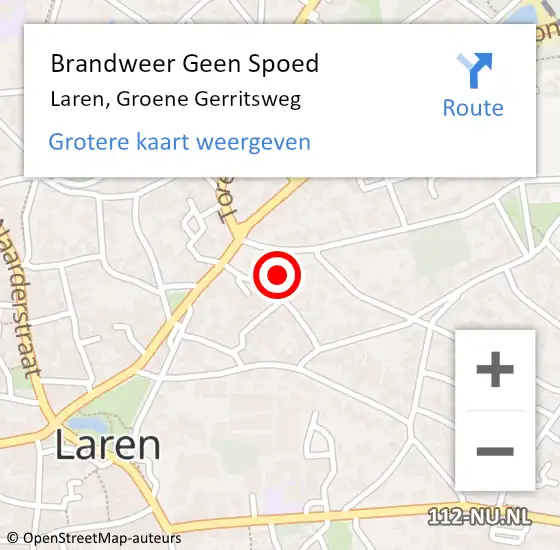 Locatie op kaart van de 112 melding: Brandweer Geen Spoed Naar Laren, Groene Gerritsweg op 8 juni 2023 15:27