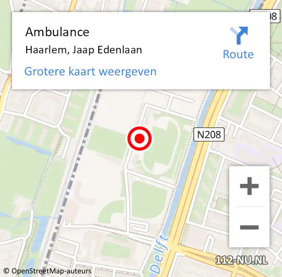 Locatie op kaart van de 112 melding: Ambulance Haarlem, Jaap Edenlaan op 8 juni 2023 15:55