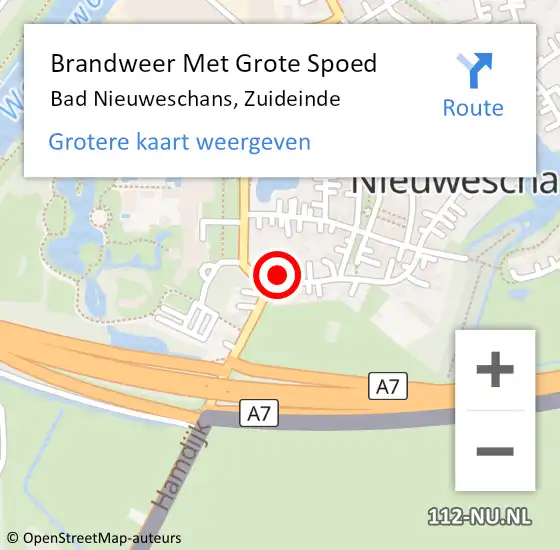 Locatie op kaart van de 112 melding: Brandweer Met Grote Spoed Naar Bad Nieuweschans, Zuideinde op 8 juni 2023 16:09
