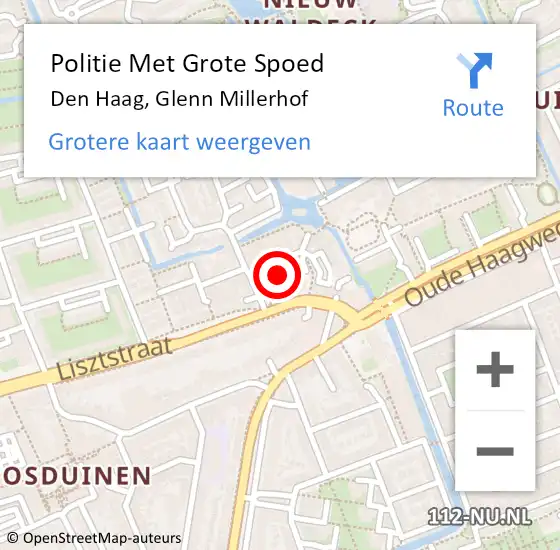 Locatie op kaart van de 112 melding: Politie Met Grote Spoed Naar Den Haag, Glenn Millerhof op 8 juni 2023 16:14