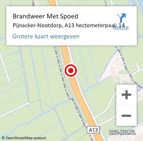 Locatie op kaart van de 112 melding: Brandweer Met Spoed Naar Pijnacker-Nootdorp, A13 hectometerpaal: 14 op 8 juni 2023 16:28