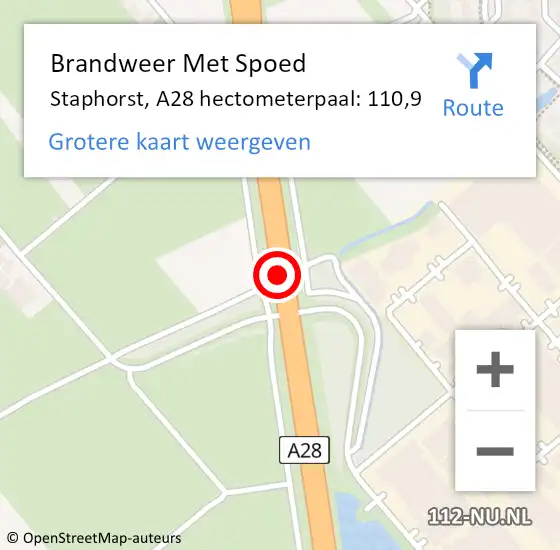 Locatie op kaart van de 112 melding: Brandweer Met Spoed Naar Staphorst, A28 hectometerpaal: 110,9 op 8 juni 2023 16:31