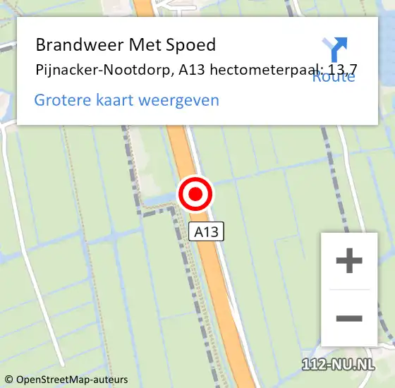 Locatie op kaart van de 112 melding: Brandweer Met Spoed Naar Pijnacker-Nootdorp, A13 hectometerpaal: 13,7 op 8 juni 2023 16:32