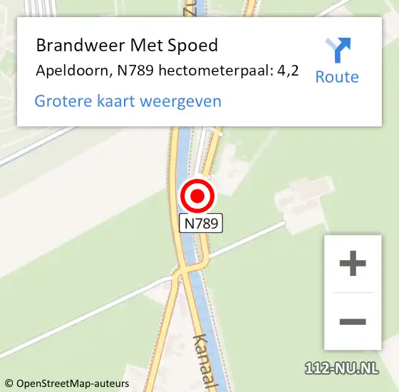 Locatie op kaart van de 112 melding: Brandweer Met Spoed Naar Apeldoorn, N789 hectometerpaal: 4,2 op 8 juni 2023 16:48