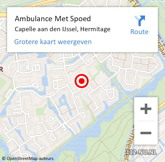 Locatie op kaart van de 112 melding: Ambulance Met Spoed Naar Capelle aan den IJssel, Hermitage op 8 juni 2023 16:55