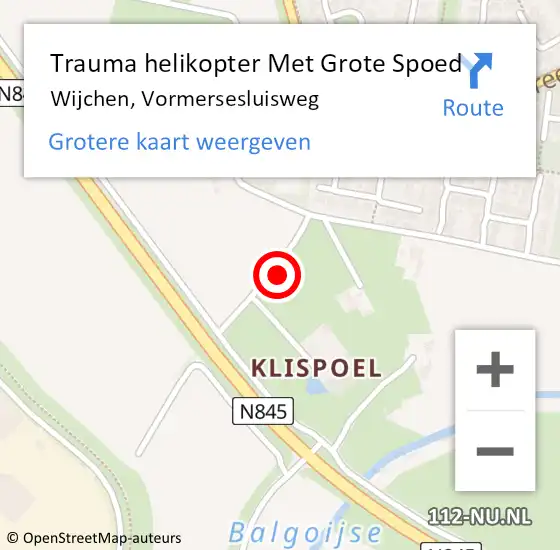 Locatie op kaart van de 112 melding: Trauma helikopter Met Grote Spoed Naar Wijchen, Vormersesluisweg op 8 juni 2023 17:10