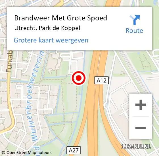 Locatie op kaart van de 112 melding: Brandweer Met Grote Spoed Naar Utrecht, Park de Koppel op 8 juni 2023 17:12