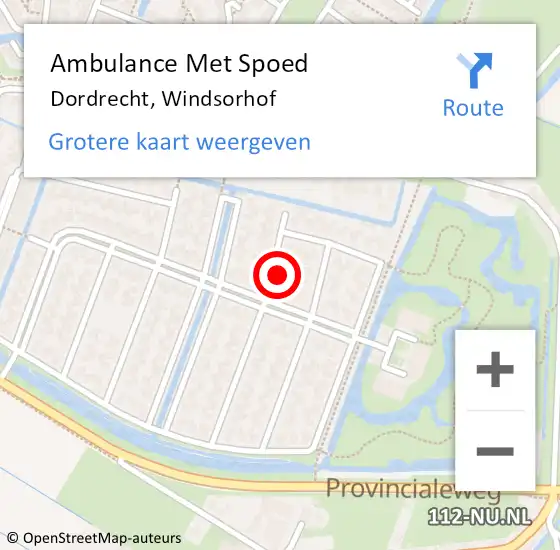 Locatie op kaart van de 112 melding: Ambulance Met Spoed Naar Dordrecht, Windsorhof op 8 juni 2023 17:31
